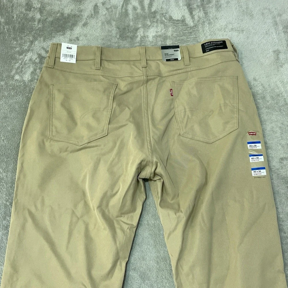 NWT Levis 514 Straight Tech Pants Men's 40x30 Khaki Tan Polyester Stretch